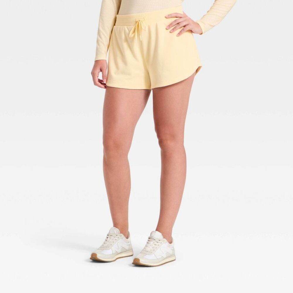 Women's Active Comfort French Terry High-Rise Shorts 2.5" - Light Yellow M - Picture 4 of 5